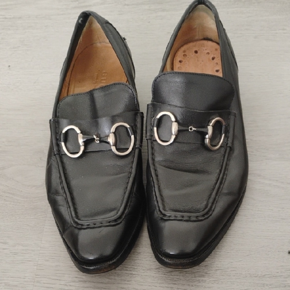 Authentic! Gucci Black Leather Horsebit Loafers